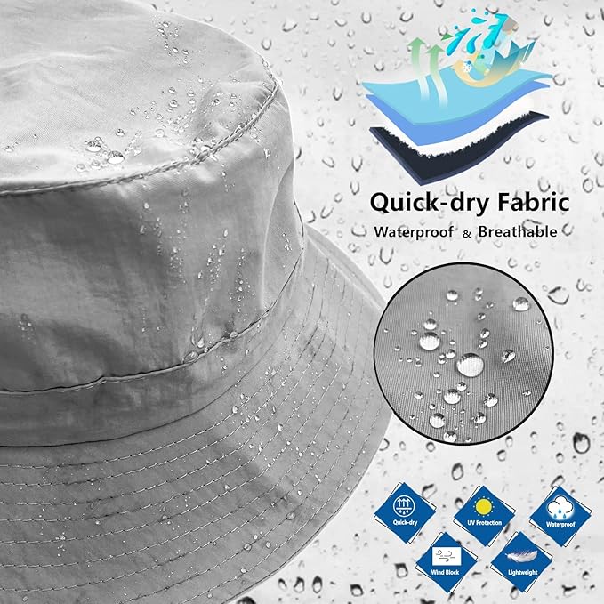 woogwin Waterproof Bucket Rain Hat with Chin Strap Quick Dry Packable Boonie Sun Hat Safari Hat UV Protection