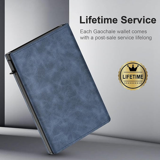 GAOCHALE Wallet for Men Pop up Card Holder, Smart, Slim, Minimalist Design for Front Pocket, Premium RFID Blocking, 10-14 Card Capacity | ID Window | Cash Slot(Gradient Blue)