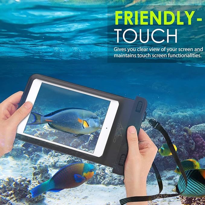 MoKo Universal Waterproof Case, Dry Bag Pouch for iPad mini 6/5/4/3/2, Samsung Tab 5/4/3, Galaxy Note 8, Tab S2/Tab E/Tab A 8.0, LG G Pad III 8.0, Google Nexus 7(FHD) & More Up to 8.3" - Black