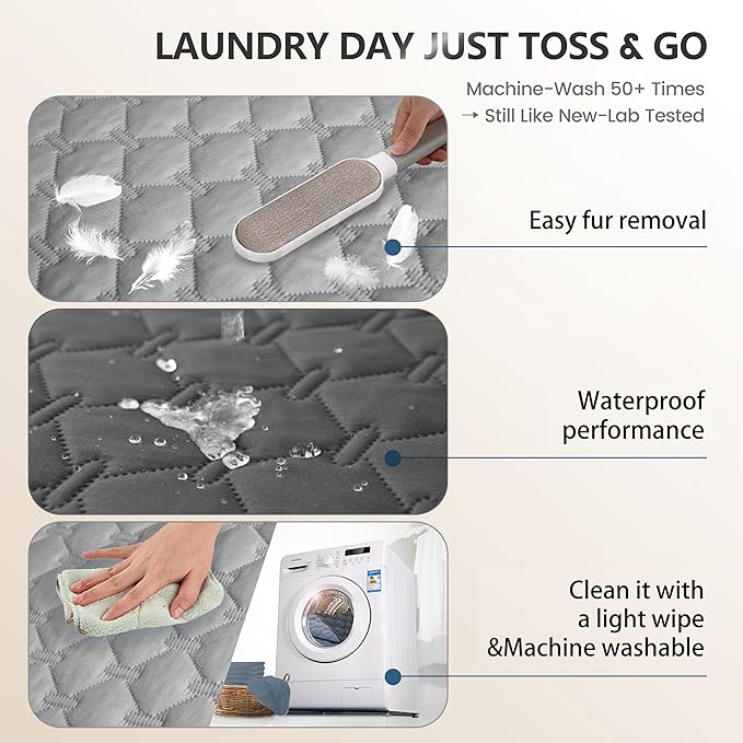 gogobunny 3X Stronger Waterproof Pet Blanket, Scratch Proof Furniture Protector for Dogs Cats, Reversible Cover 52x82 Inch, Dark Grey/Light Grey