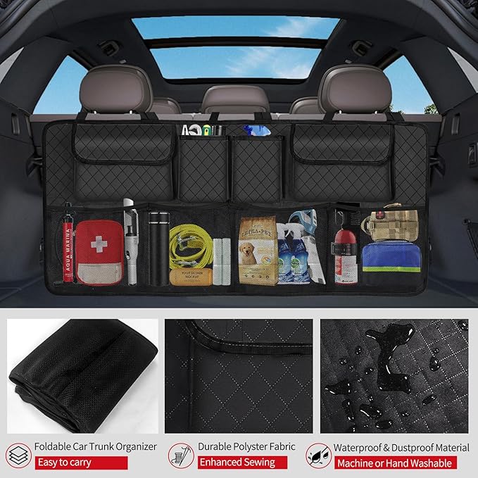 Car Trunk Organizer and Storage, Large Capacity Backseat Hanging Storage Accessories, Backseat Car Organizer for SUV/MPV/Truck (Black)