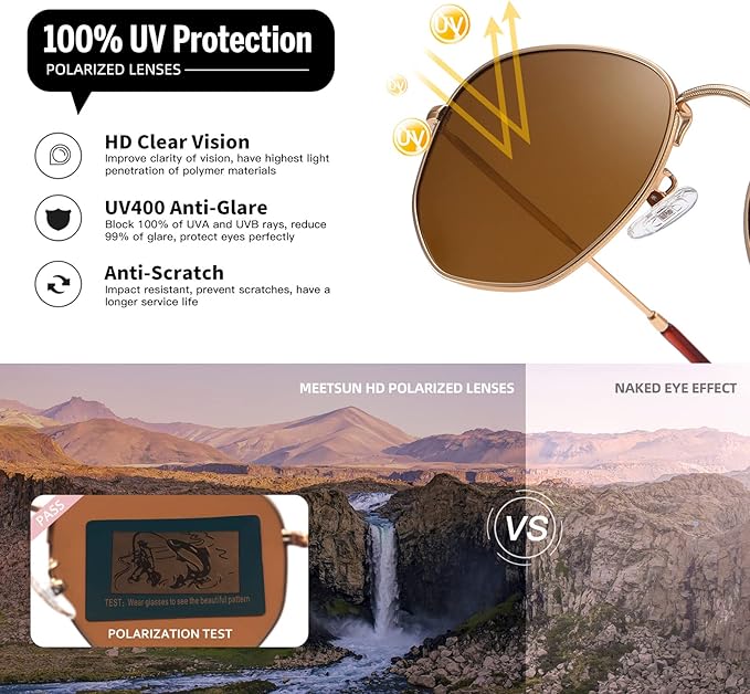 MEETSUN Polarized Hexagon Sunglasses for Women Men Polygon Square Sun Glasses UV400 Protection Metal Frame