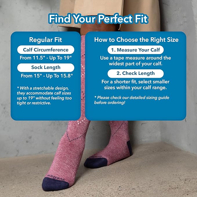 Wellow Premium Socks (Compression Socks - Regular) for Men & Women, Made with Viscose from Bamboo, Knee High, 18-25 mmHg