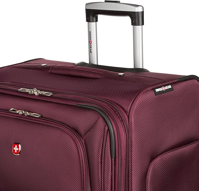 SwissGear Sion Softside Expandable Luggage – Large Checked Suitcase with 360 Degree Wheels & Retractable Handle – 29 Inch, Perfect for 7-9 Night Trips – Merlot