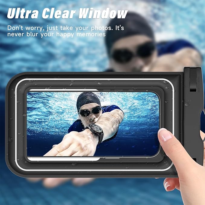 Waterproof Phone Pouch - 2 Pack IP68 Floating Waterproof Phone Case, Dry Bag Beach Cruise Essentials with Adjustable Lanyard for iPhone 16 Pro Max / 15 Pro / Galaxy S24 S23 (Black and Black)