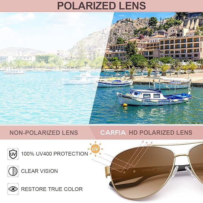 CARFIA Polarized Sunglasses for Women UV Protection Ultra-Lightweight Comfort Metal Frame Driving Glasses CA3210