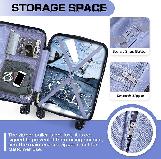 AnyZip Carry On Luggage 2PCS Luggage Set PC ABS Hardshell Lightweight Suitcase TSA Lock with 4 Spinner Wheels（14/20, Light Blue）