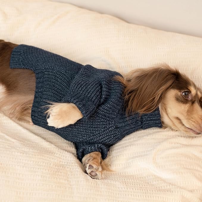 Fitwarm Turtleneck Knit Dog Sweater, Thermal Dog Winter Clothes for Small Dogs Boy Girl, Cozy Sweaters for Dogs, Doggy Pullover Jumper, Pet Outfit, Heather Navy Blue, XL