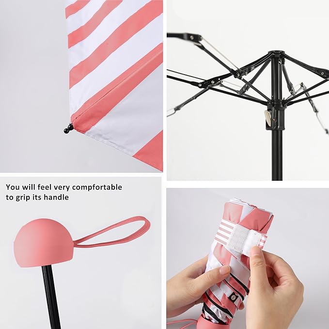 BAODINI Travel Essentials Mini Umbrella for Purse With Case Small Compact UV Sun Protection Lightweight Tiny Pocket Manual Open Close Umbrella for Women Kids and Men Fit Purse Backpack