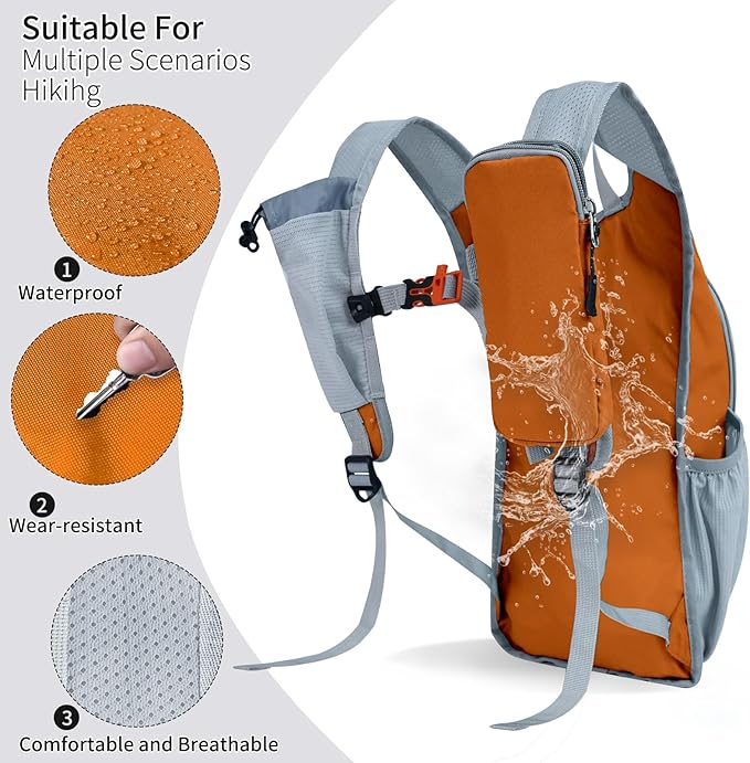 HIGH EXPERIENCE Hiking Backpack 10L/15L Small Daypack Lightweight Packable Travel Foldable Water Resistan for Women Men (Orange, 15L)