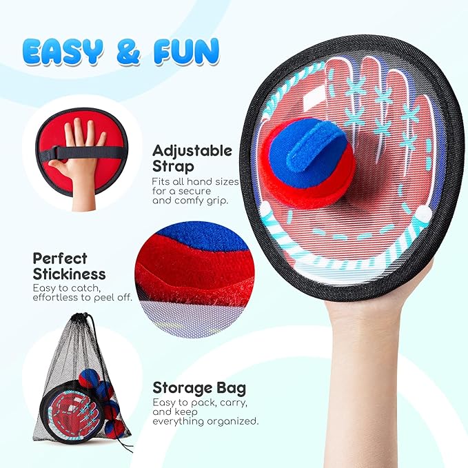 Playzap Toss and Catch Ball Set Ultra Soft Fabric Pain-Free - Family Games Christmas Stocking Stuffers Gift for Toddlers Kids Boys Girls 2-4 5-7 8-10 Yrs - Baseball Glove Toy Indoor Outdoor Yard Beach