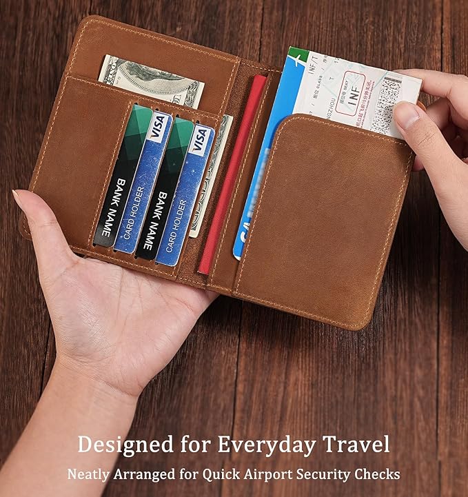 Slim Leather Passport Holder for Men & Women – Vintage Travel Passport Wallet – Lightweight Full-Grain Leather Passport Case with Gift Box, Brown (5.5″ × 4.1″)