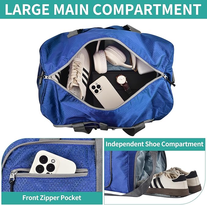 Dimayar Travel Duffle Bag for Men Women - Foldable Duffel Bag with Shoes Compartment - Overnight Bags Waterproof & Tear Resistant(85L,Navy Blue)