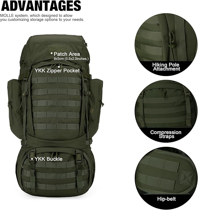 Mardingtop 60L Military Internal Frame Backpack for Hiking,Camping,Hunting,Rucksack Backpack with Rain Cover
