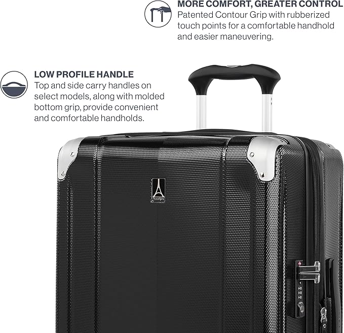 Travelpro Pathways 3 Hardside Expandable Luggage, 8 Spinner Wheels, Lightweight Hard Shell Suitcase, Checked Medium 25 Inch, Black Knight