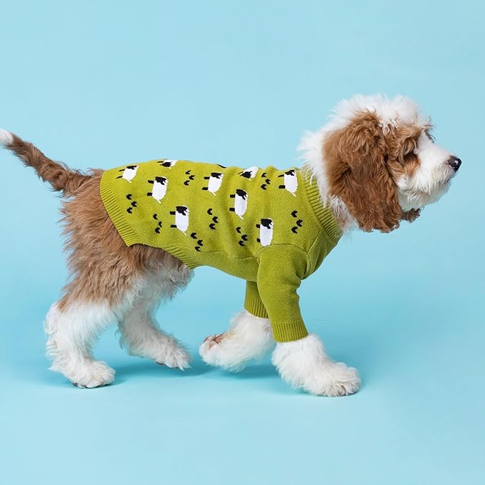Fitwarm Funny Sheep Dog Sweater, Thermal Puppy Winter Clothes for Small Dogs, Girl & Boy, Holiday Dog Pullover, Pet Outfit in Black, Green & White, XS