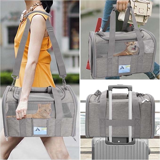 Refrze Cat Carrier for Large Cats 20 lbs, Medium Cat Under 25 lbs, Dog Carriers for Small Dogs, Soft Travel Pet Carrier for 2 Cats Small Dogs, Grey