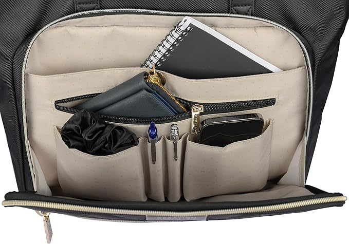 Kenneth Cole REACTION Madison Square Lightweight Hardside Chevron Expandable Spinner Luggage, Black, 2-Piece (20" Carry On + Tote)