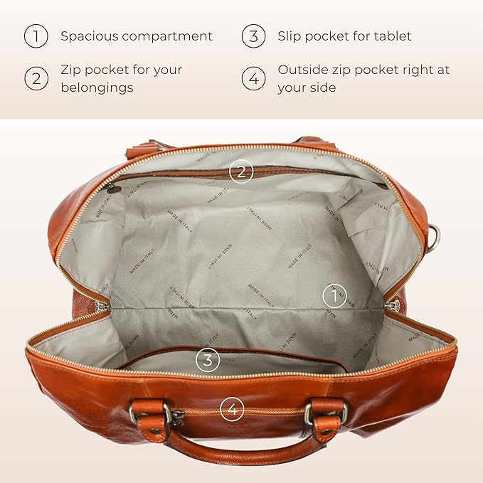 Full Grain Leather Small Duffel Bag Gym Bag Weekender Overnight Unisex Brown - Time Resistance