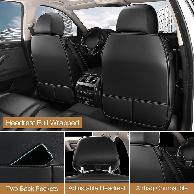 HAIYAOTIMES Leather Car Seat Covers Front Pair, Waterproof Faux Leather Seat Covers for Cars, Non-Slip Car Interior Covers Universal Fit for Most Cars Sedans Trucks SUVs, Black/Red