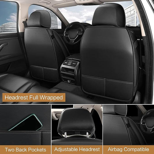 HAIYAOTIMES Leather Car Seat Covers Full Set, Waterproof Faux Leather Seat Covers for Cars, Non-Slip Car Interior Covers Universal Fit for Most Cars Sedans Trucks SUVs, Black/Red