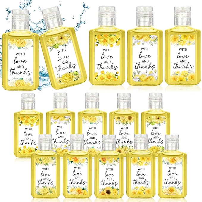 50 Pcs Yellow Flower Mini Hand Sanitizer Bulk Thank You Gift Favors Small Hand Sanitizer for Guest 1fl oz Travel Size Hand Soap Gift for Wedding and Baby Shower Supplies