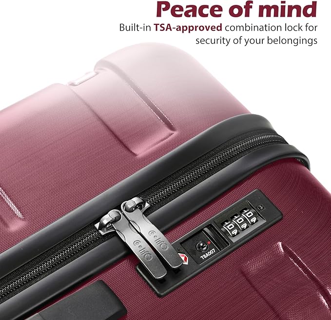 Coolife Luggage PC+ABS Hardshell Suitcase with TSA Lock, Spinner Checked Lightweight (Radiant Pink, 24in)