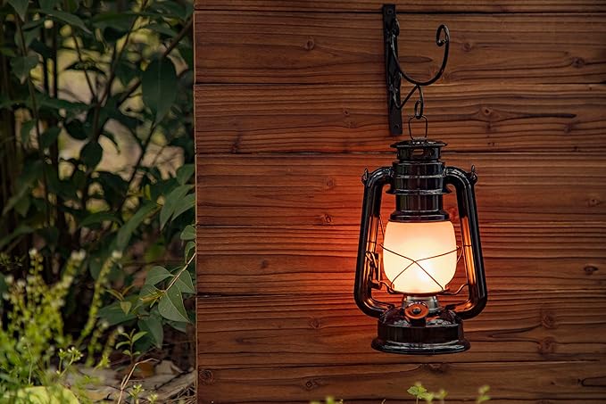 YAKii LED Vintage Flame Lantern Metal Outdoor Hanging Lantern with Dancing Flame Battery Operated Halloween Outdoor Indoor Decoration(Black)