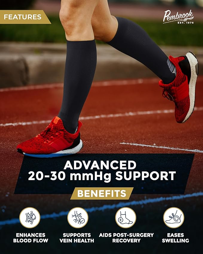 Pembrook 3 Pairs Compression Socks 20-30 mmHg - Compression Socks for Women and Men | Running, Athletic, Travel, Nurses
