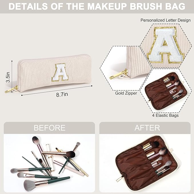 YOOLIFE Initial Travel Makeup Bag Cosmetic Bag - Teen Girl Gifts Trendy Stuff Friend Birthday Gifts for Women Teen Girl Kids