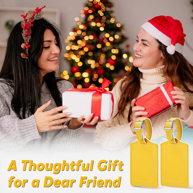 Travelambo 8 Pack Luggage Tags Faux Leather for Suitcases Travel Bag Labels Travel Accessories Essential with Protection Cover ID (Yellow)