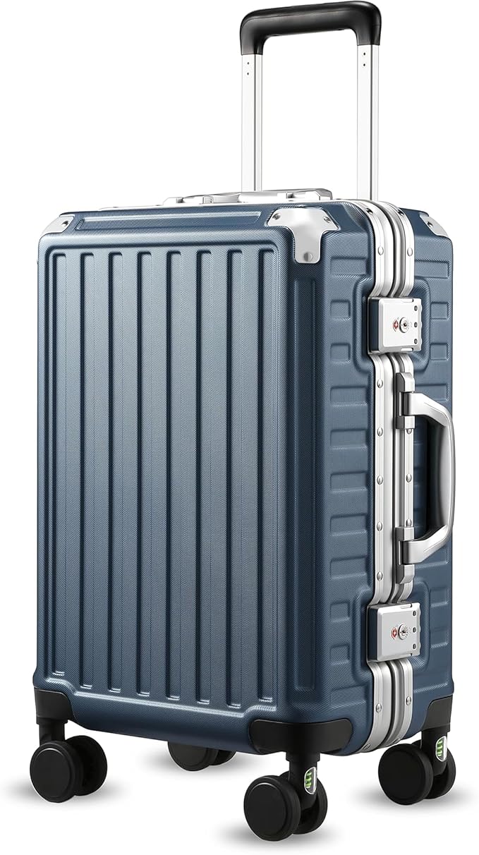 LUGGEX Carry On Luggage with Spinner Wheels, 20 Inch Aluminum Frame Zipperless Polycarbonate Hard Shell Suitcase, Blue