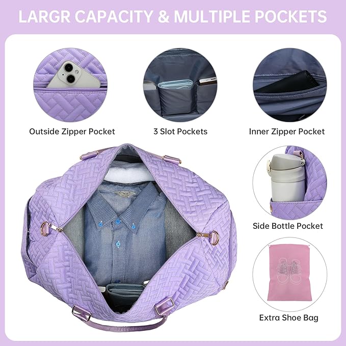 Duffle Bag for Travel, Weekender Bag with Shoe Compartment, Carry On Overnight Bag for Women with Toiletry Bag, Gym Bag with Wet Pocket, Hospital Bags for Labor and Delivery Beige