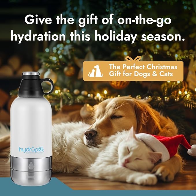 Hydropet Portable Dog Water Bottle (32 oz) - Insulated Dogs & Cats Travel Bottles, Stainless Steel - Detachable Dog Food Bowl and Water Bowl - Great for Daily Walks - Puppy Essentials & Accessories