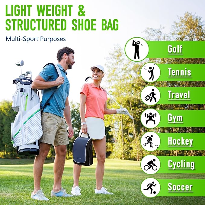 Smell Proof Shoe Cleat Bag for Travel Men - Golf Soccer Zippered Sport Shoe Carrier Bags with Ventilation & Side Pockets for Socks, Tees, Golf Balls; Golf Accessories Fathers Dad Day Gifts for Men