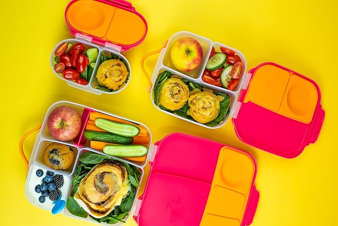 b.box Snack Box - Leakproof Mini Bento Box for Kids & Toddlers, 2 Compartment Snack Containers for Kids, Lunch Containers, Dishwasher Safe, BPA Free, PFAS Free, Ages 4m+, 1 3/4 Cup - Strawberry Shake