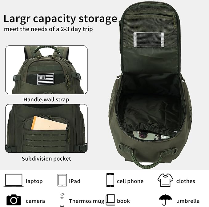 30L Hiking Backpack Lightweight Outdoor Daypack Camping Backpack Outdoor Travel Daypack Day Pack for Man Woman (Army Green)