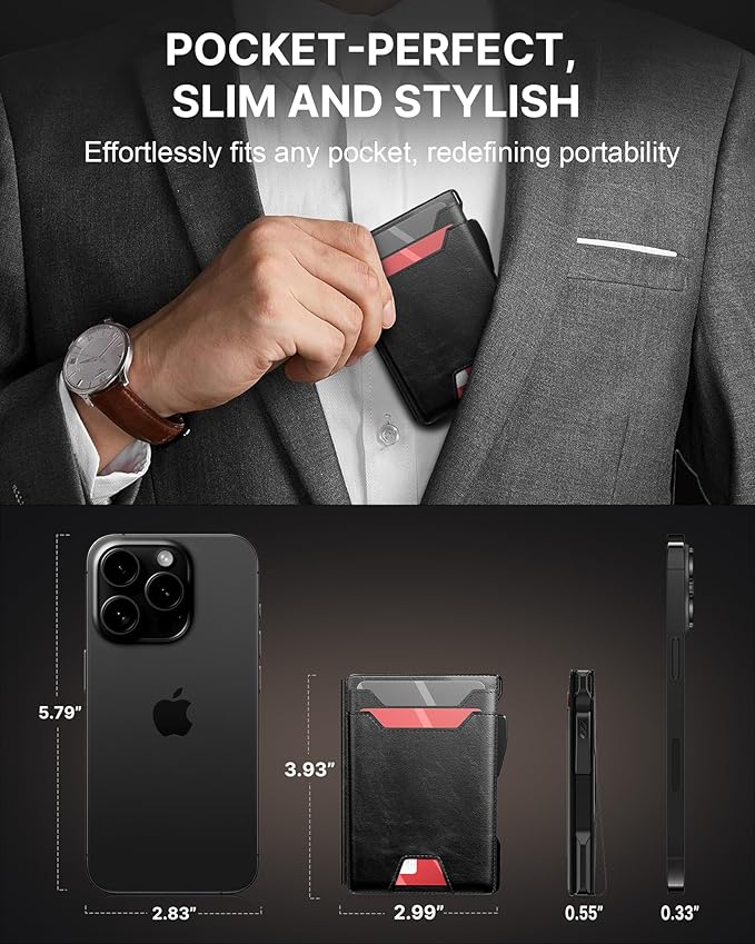 typecase Wallet for Men: Rfid Blocking Wallet 9-13 Card Capacity with Money Clip Slim Leather Front Pocket Smart Pop Up Card Case Bifold Minimalist Wallet with Gift Box - Atlanta Black