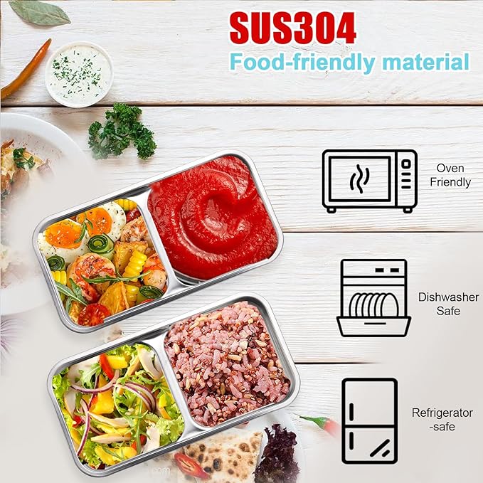 Grab and Go Snack Containers Stainless Steel, Reusable Snack Condiment Containers with Lids, Double Compartment Food Lunch Meal Container Prep for Travel, Small Packs Container, 1 Piece