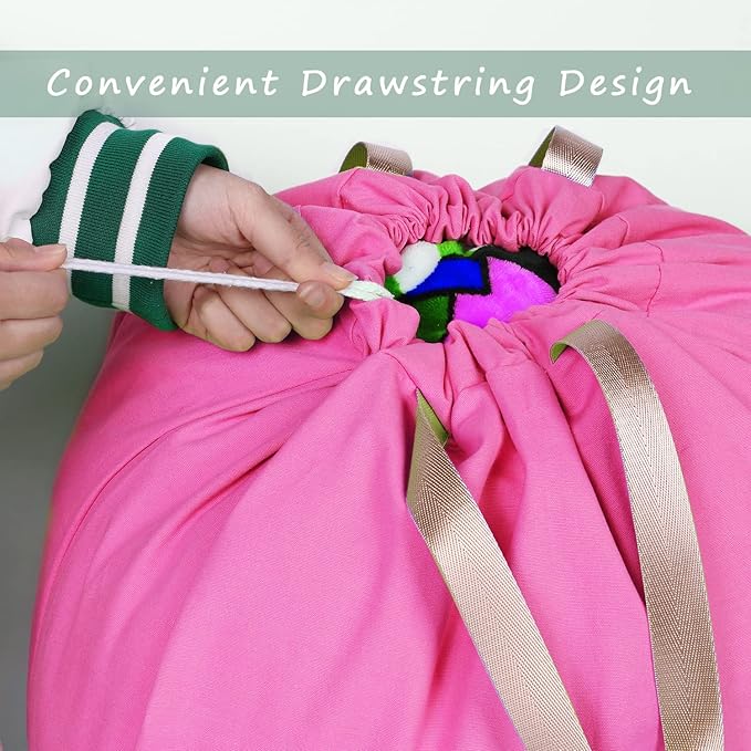 Cotton Canvas Laundry Bag with Handles & Drawstring Straps, Heavy Duty Extra Large Laundry Bags for Laundromat and Household, 25.5x34 Inch, Hot Pink