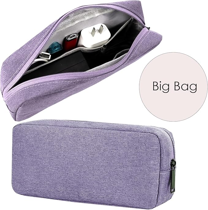 Electronic Organizer Travel Case, Electronic Accessories Storage Bag, Portable Waterproof Cable Organizer Bag for Laptop Charger Mouse, USB, Cord, Power Bank, Earphone, Pen(Small+Big,Purple)