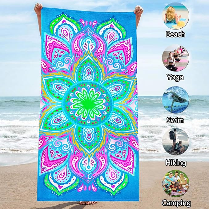 2 Packs Oversized Beach Towel Set Extra Large Big XL Pool Camping Swim Clearance Towels 36x72 Soft Blanket Cruise Essentials Accessories Must Haves Vacation Necessities Adult Blue Flower Purple