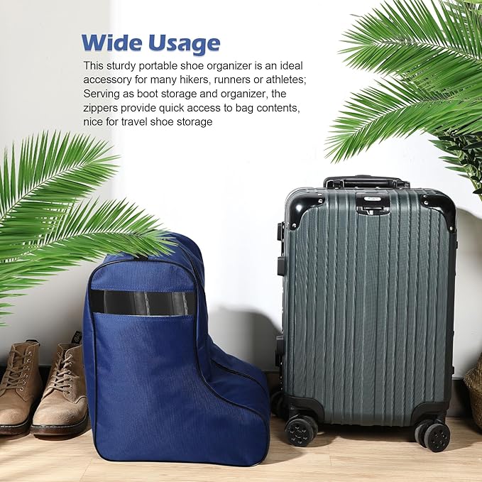 2 Pcs Boot Bags for Cowboy Boots Portable Storage Bag for Travel Long Tube Shoes Bags Men Tall Shoe with Handle for Home Travel (Dark Blue and Black)