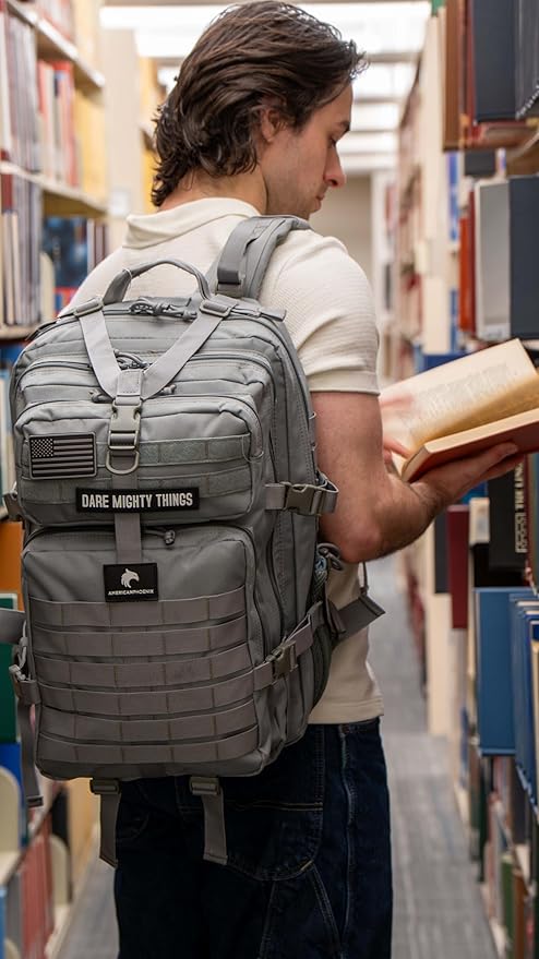 AMERICANPHOENIX 45L Elite Tactical Backpack | 3X Stronger Work & Military Backpack | Water Resistant and Heavy Duty | 3 Day MOLLE Bug Out Bag (Arctic Grey)