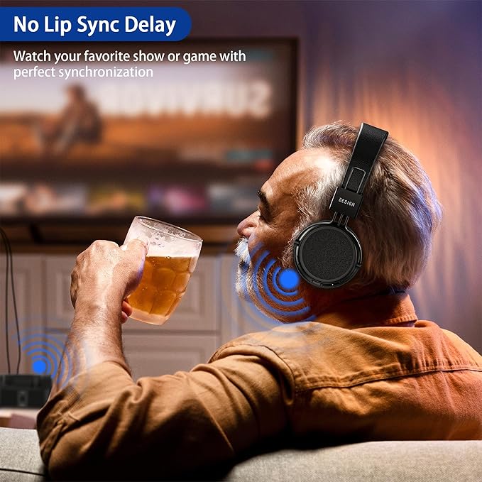 BESIGN BTH02 Wireless Headphones for TV Watching with Bluetooth Transmitter Charging Dock, Bluetooth TV Headphones Wireless for Seniors, Bluetooth Headsets, 100ft Range No Audio Delay