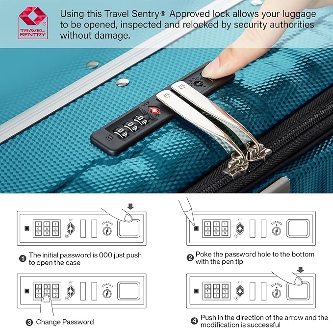 Hanke 24 Inch Checked Luggage Hard Shell Top Opening Aluminum Frame Hardside Medium Suitcase with Spinner Wheels, Durable Rolling Luggage for Men & Women Travel, Caribbean Blue