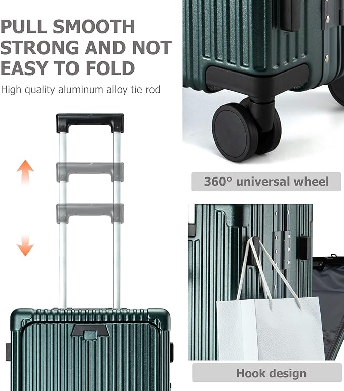 feilario 24in Aluminium Frame PC Hard Shell Spinner Wheels Luggage, Built-In TSA lock Carry on Suitcase, with Cup Holder, USB Port, Phone Holder