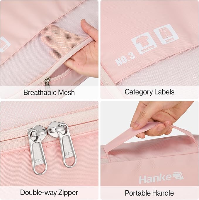 Packing Cubes for Travel, Hanke 7 Set Packing Cubes with Double Zipper,Compression Travel Bags Expandable Design,Durable Packing Organizers for Suitcase Backpack and Carry-On