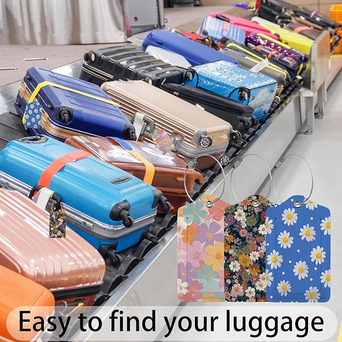 Vintage Groovy Flowers Luggage Tag 3 Pack Travel Cruise Luggage Tags for Suitcases, Identifiers Bag Tags with Privacy Flap, Baggage Name Tag for Women Men Luggage Backpack Handbag School Bag