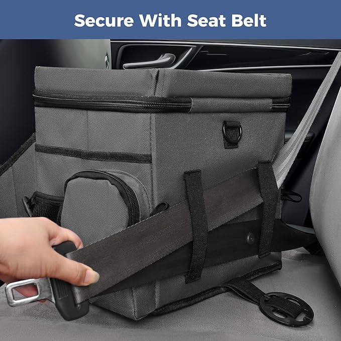 COOLBEBE Car Seat Organizer, Backseat Car Organizer with Cup Holders for Kids and Adults Travel, Cooler Compartment Passenger Seat Organizer Storage Box for Front or Middle Seat, Grey